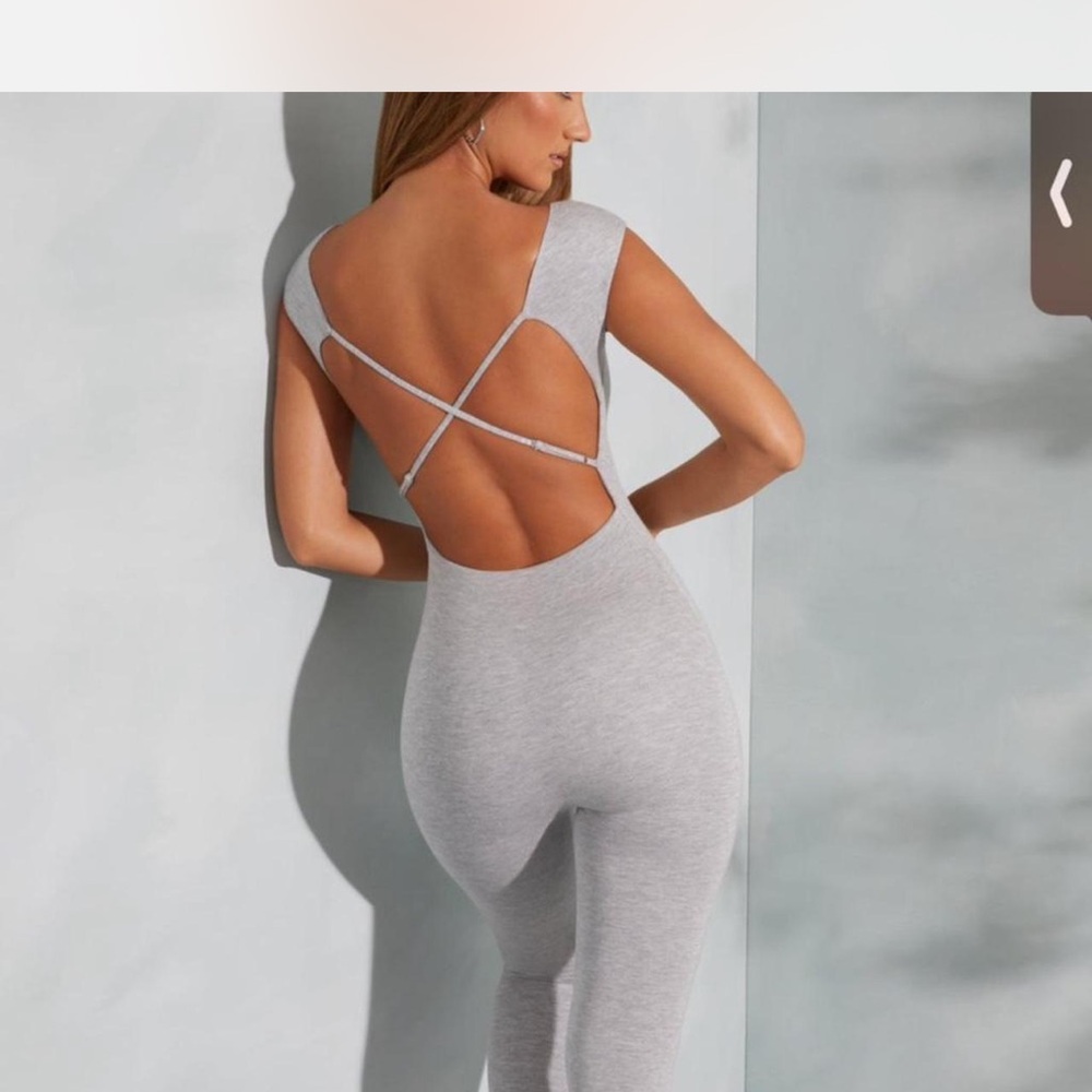 Oh Polly Light Gray Open-Back Strappy Jumpsuit